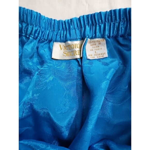Vintage Victoria's Secret Blue Satin Pajama Lounge Shorts Vest Top size L - Picture 3 of 7